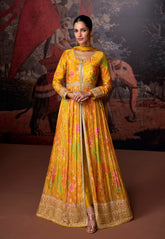 Embroidered Abaya Style Georgette Suit in Mustard