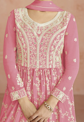 Georgette Embroidered Pakistani Suit in Pink