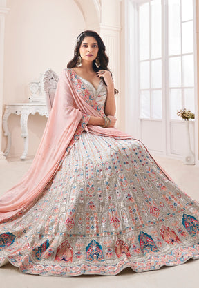 Georgette Embroidered Lehenga in Off White