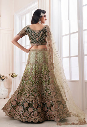 Net Embroidered Lehenga in Shaded Green