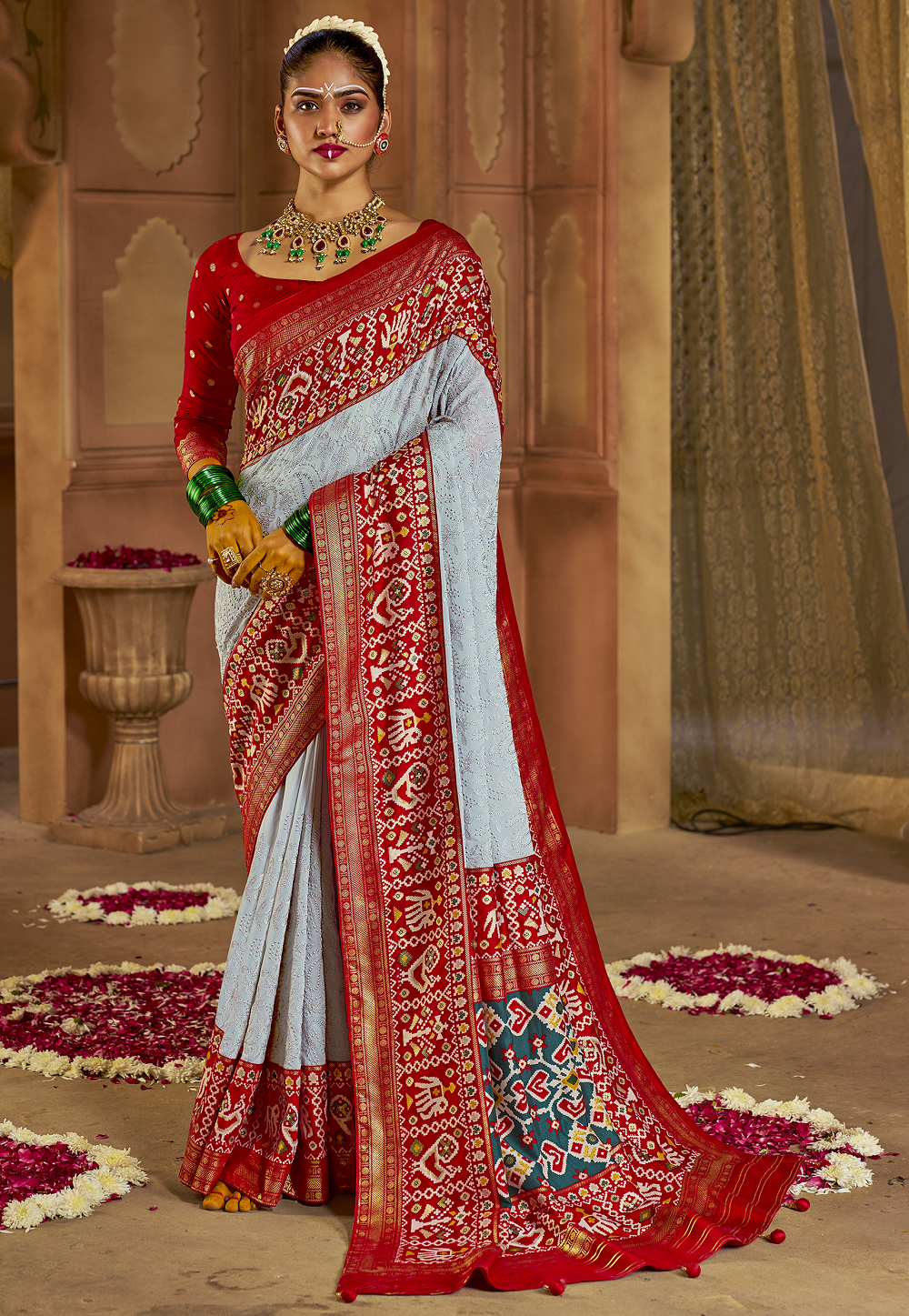 Georgette Embroidered Saree in Grey