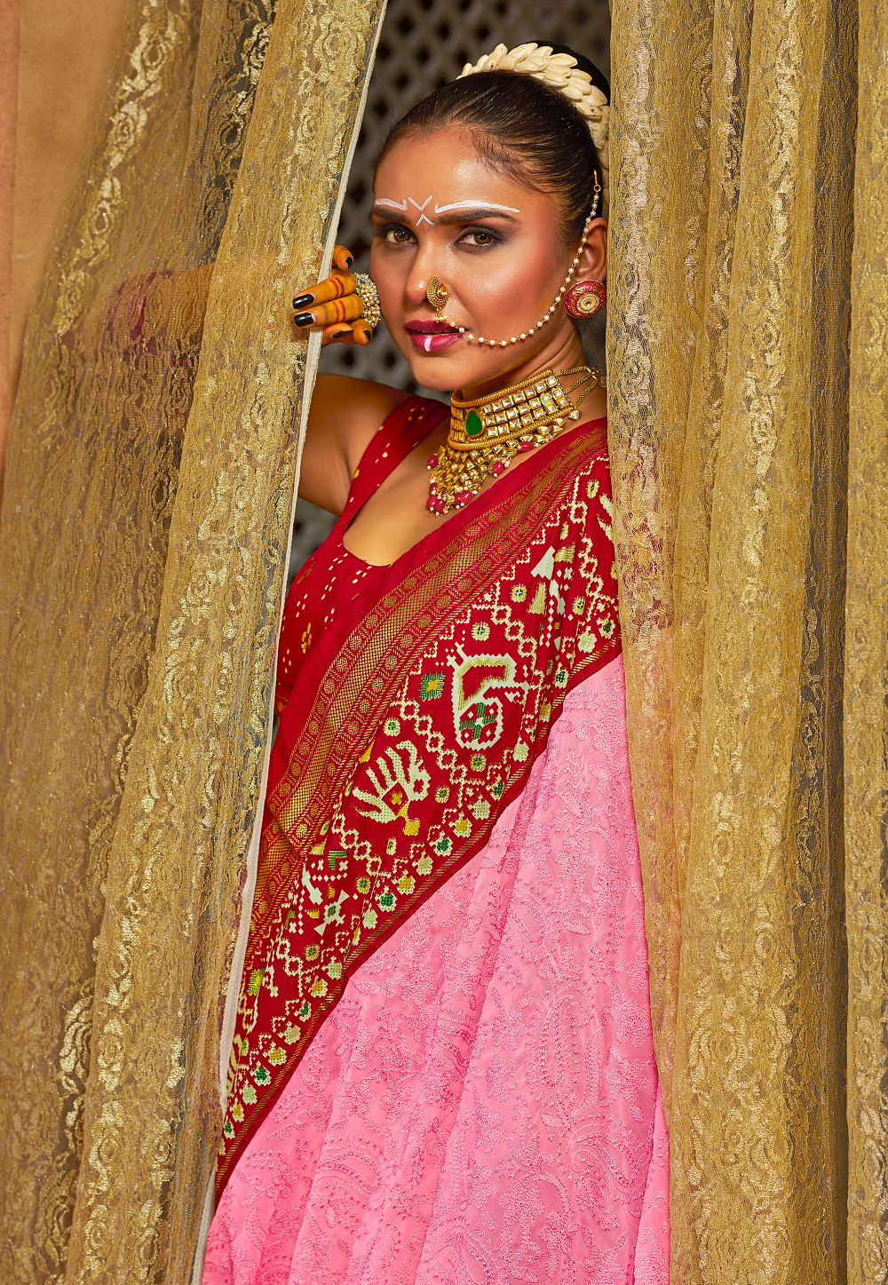 Georgette Embroidered Saree in Light Pink