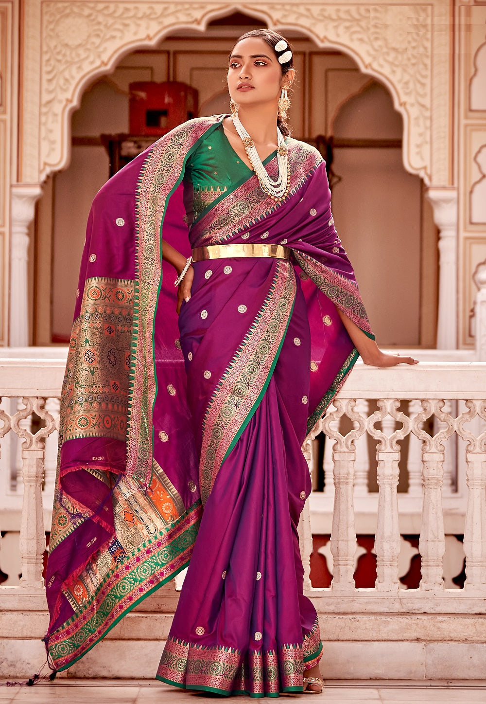 Art Silk Woven Silk Saree in Purple