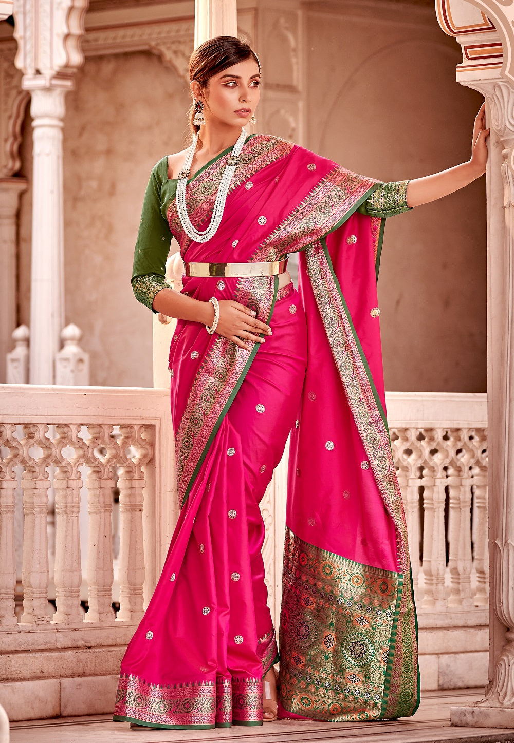Art Silk Woven Silk Saree in Pink