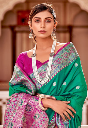 Art Silk Woven Silk Saree in Green