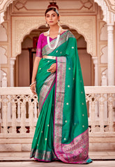 Art Silk Woven Silk Saree in Green