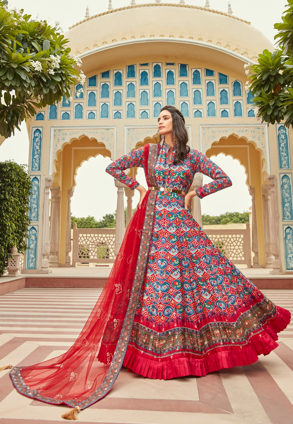 Art Silk Jacquard Bandhej Printed Abaya Style Suit in Multicolor