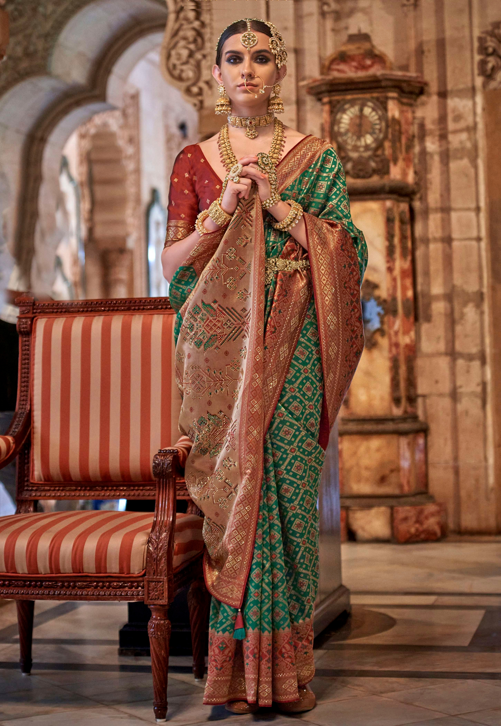 Art Silk Woven Saree in Green