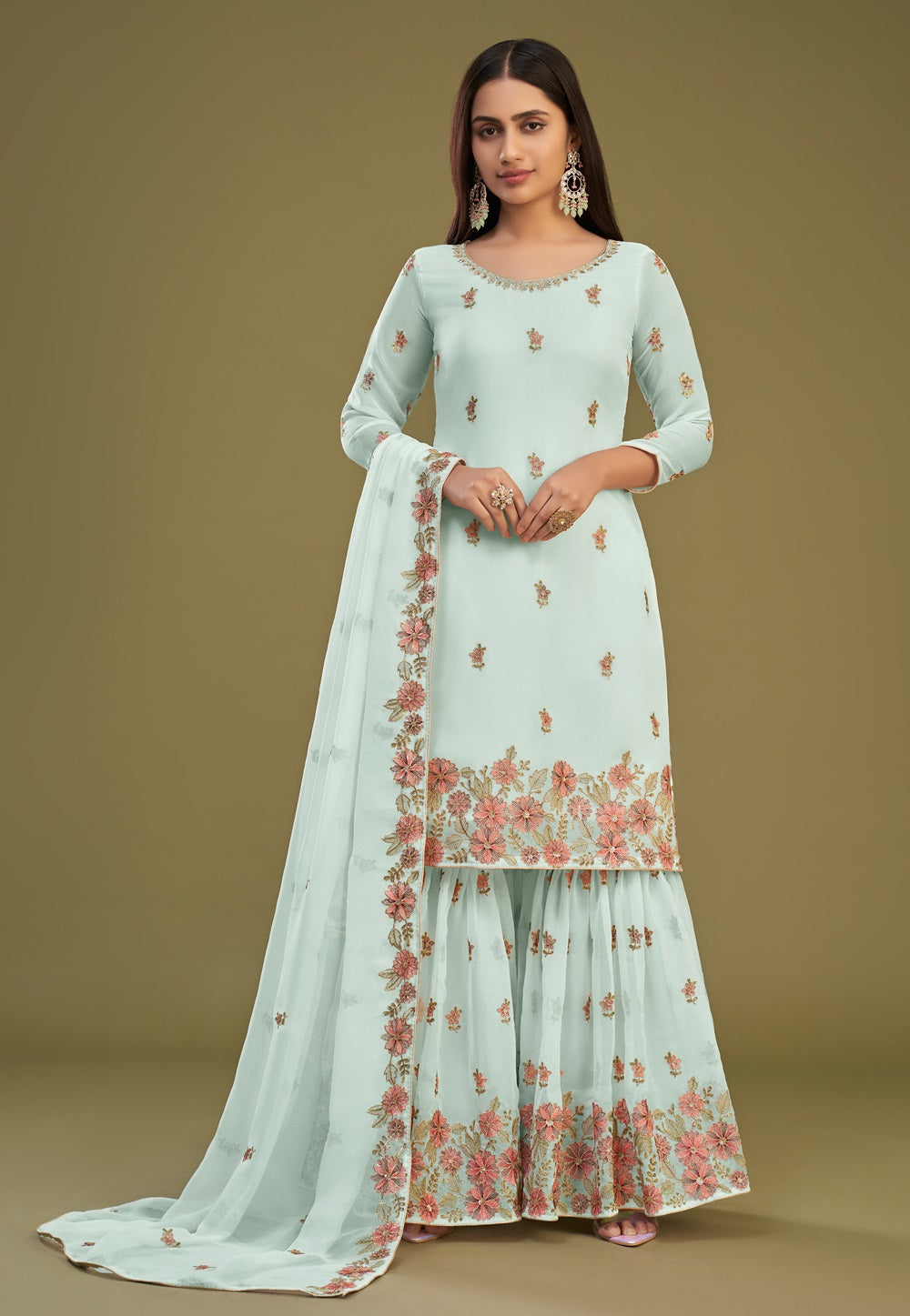 Georgette Embroidered Pakistani Salwar Set in Light Blue