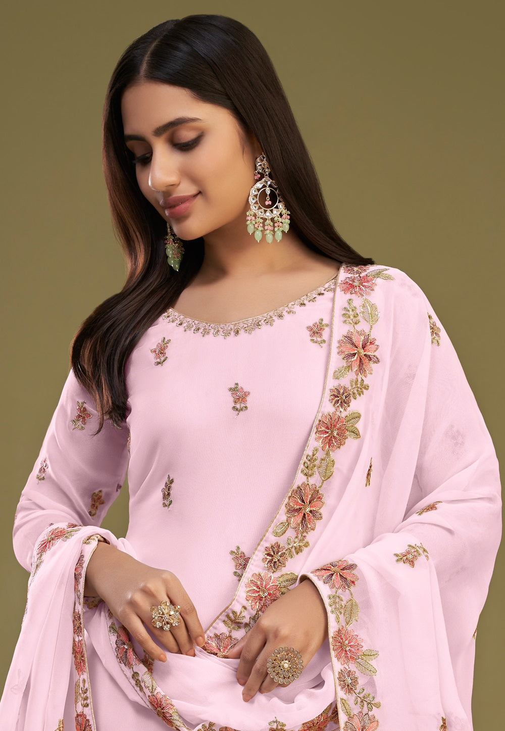 Georgette Embroidered Pakistani Salwar Set in Pink