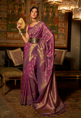 Art Silk Woven Saree in Wine