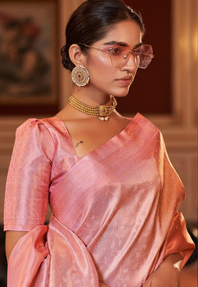 Art Silk Jacquard Woven Saree in Pink