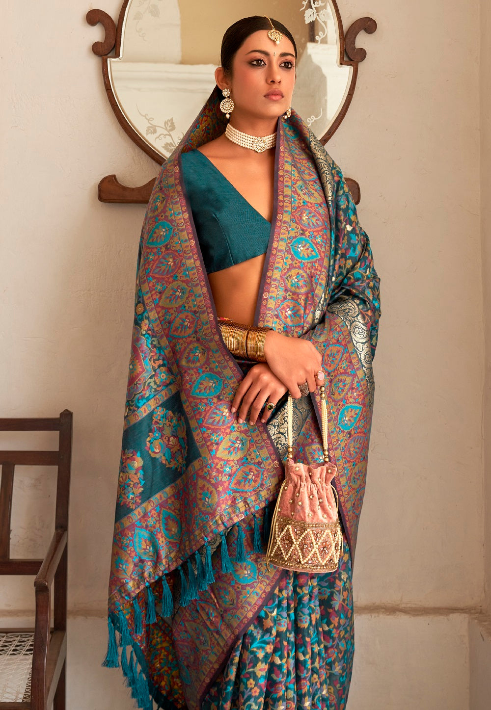 Pashmina Silk Woven Saree in Turquoise