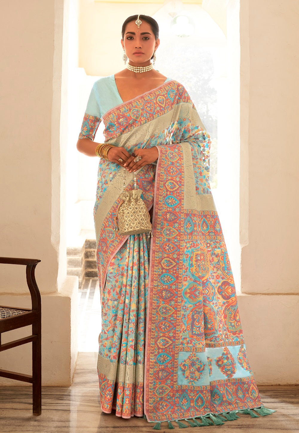 Pashmina Silk Woven Saree in Sky Blue