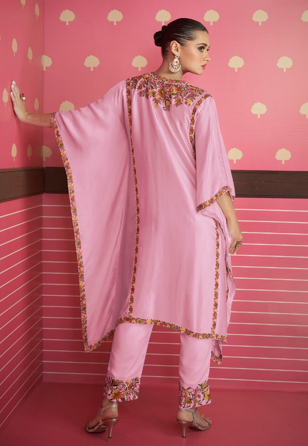 Art Silk Embroidered Pakistani Suit in Pink