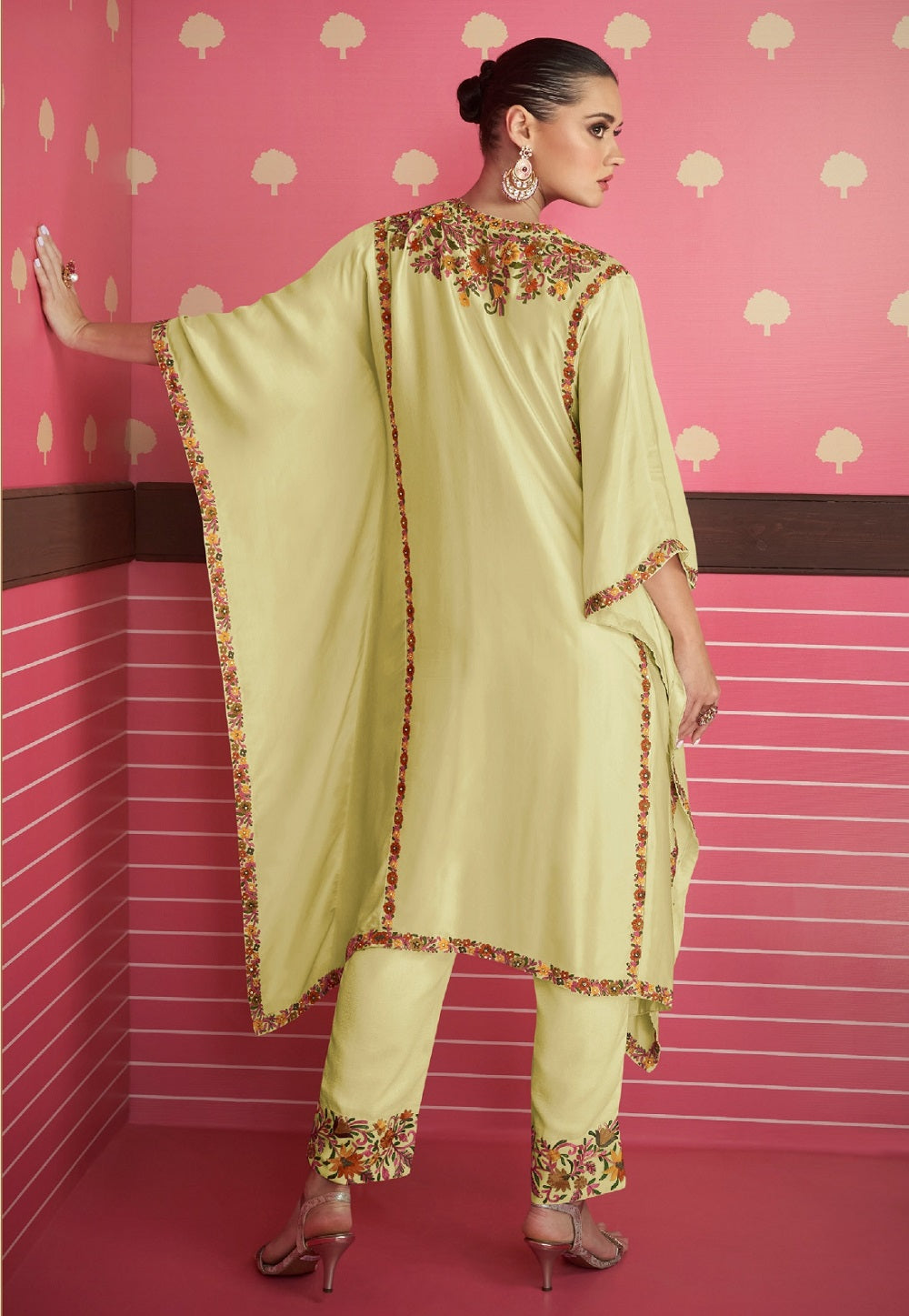 Art Silk Embroidered Pakistani Suit in Yellow
