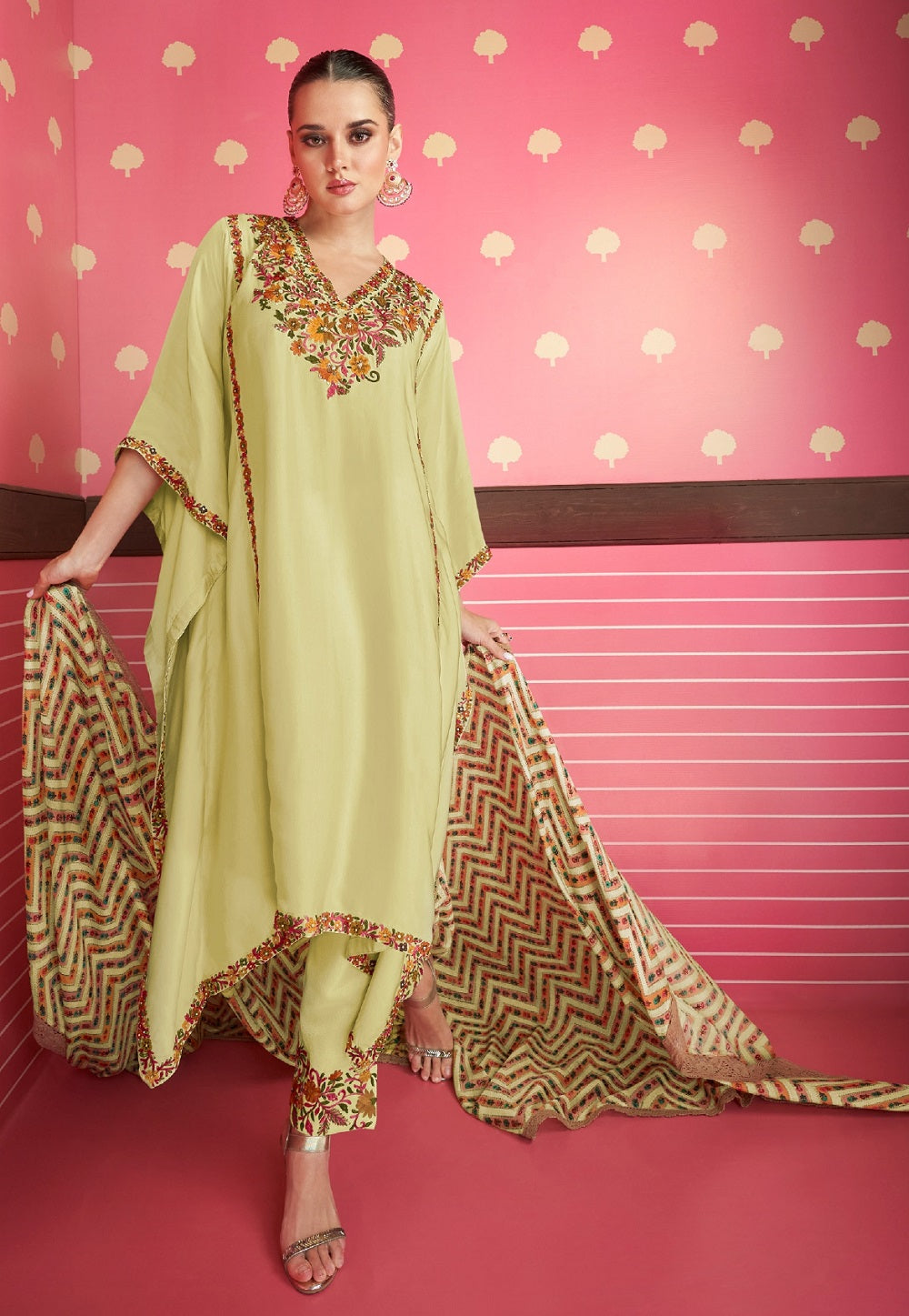 Art Silk Embroidered Pakistani Suit in Yellow