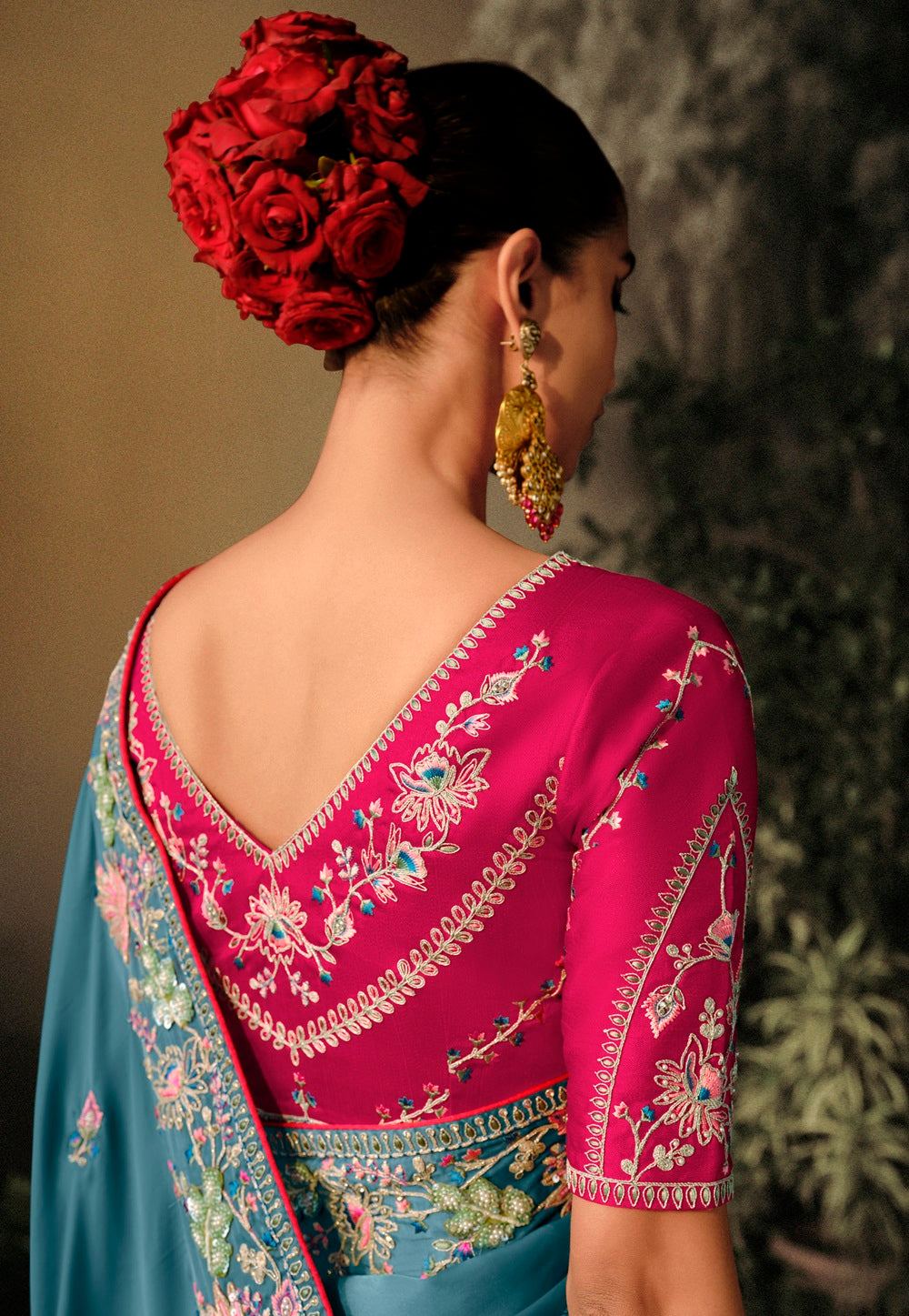 Hand Embroidered Dola Silk Saree in Blue