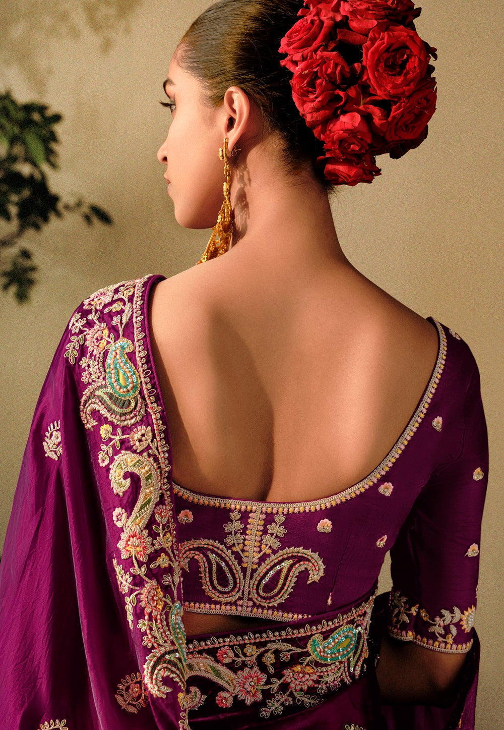 Hand Embroidered Dola Silk Saree in Purple