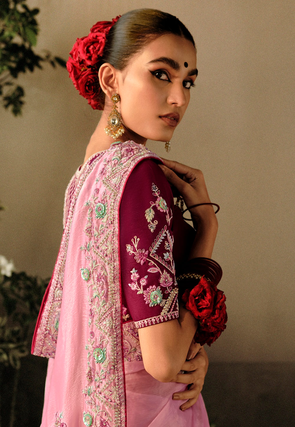 Hand Embroidered Dola Silk Saree in Pink