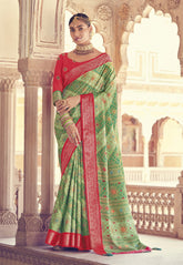 Patola Printed Art Silk Saree in Light Green