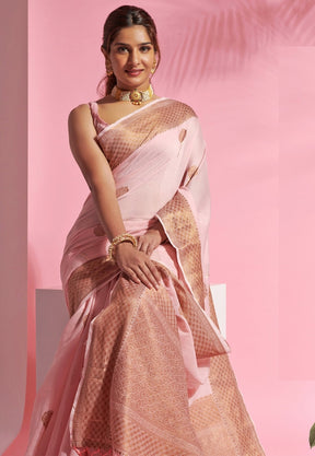 Modal Cotton Woven Saree in Pink