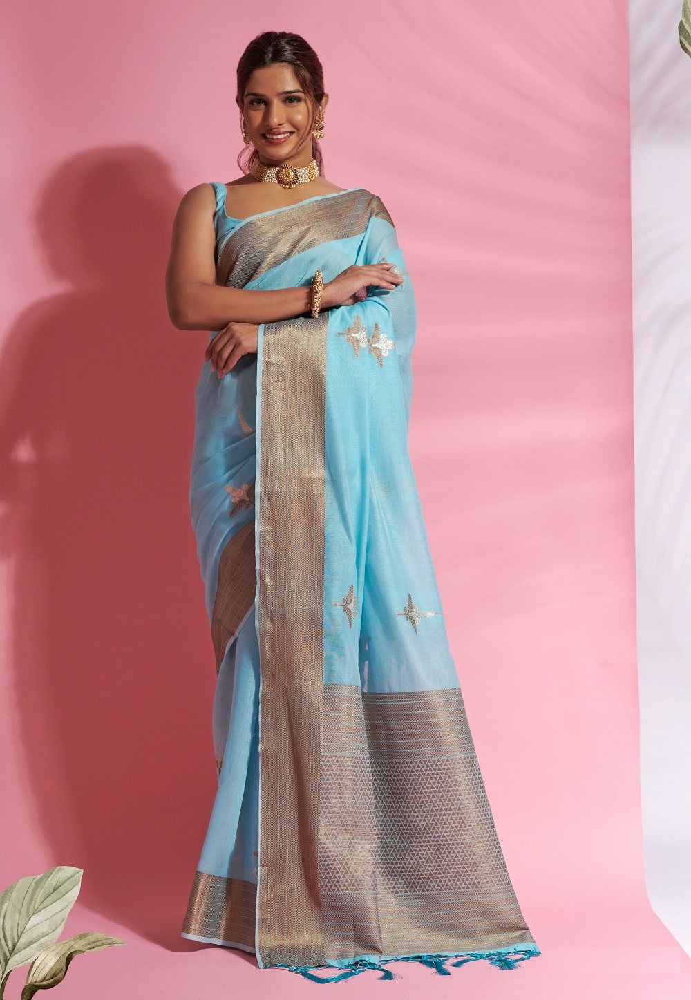 Modal Cotton Woven Saree in Sky Blue
