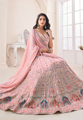Georgette Embroidered Lehenga in Light Pink