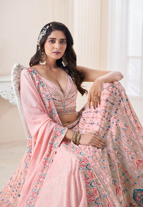 Georgette Embroidered Lehenga in Light Pink