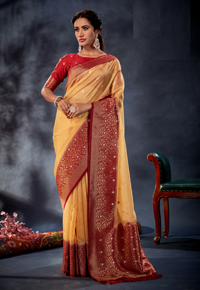 Kora Silk Woven Saree in Yellow