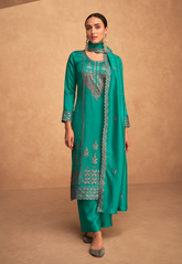 Art Silk Embroidered Pakistani Suit in Sea Green