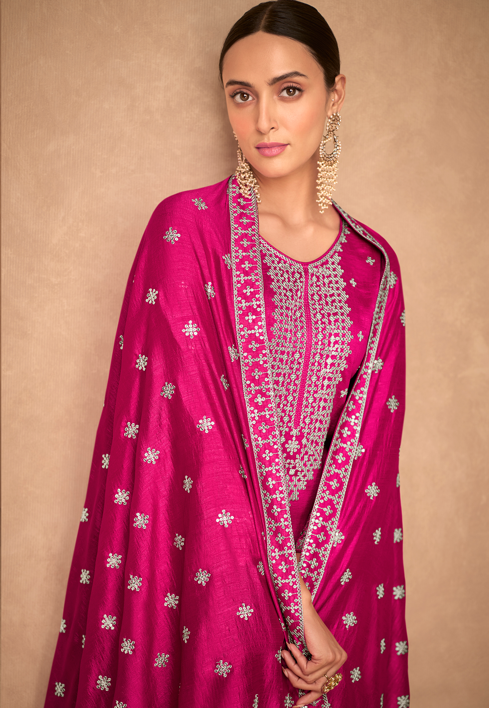 Art Silk Embroidered Pakistani Suit in Pink