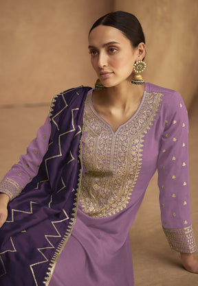 Art Silk Embroidered Pakistani Suit in Purple