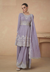 Embroidered Chinon Pakistani Suit in Purple