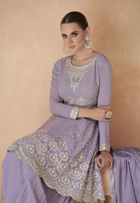 Embroidered Chinon Pakistani Suit in Purple