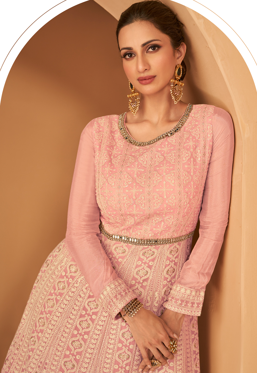 Georgette Embroidered Abaya Style Kameez in Pink
