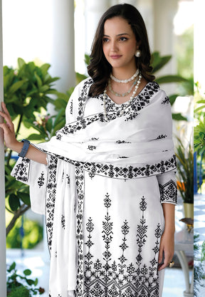Cotton Embroidered Pakistani Suit in Off White