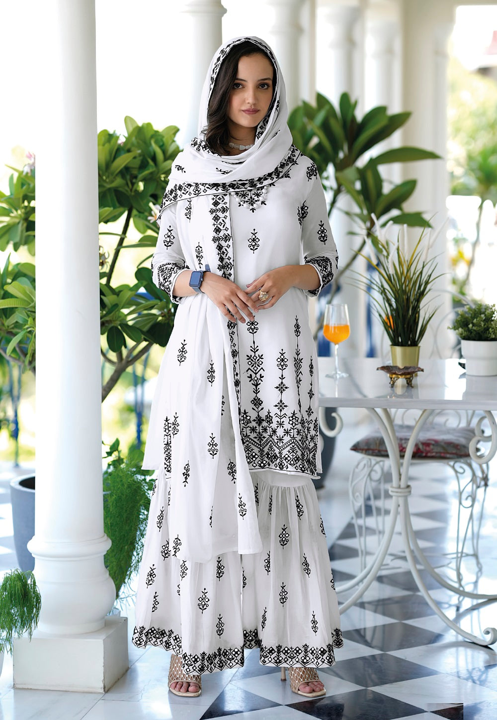 Cotton Embroidered Pakistani Suit in Off White