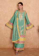 Chinnon Embroidered Pakistani Suit in Teal Green