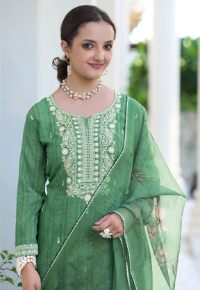 Cotton Embroidered Pakistani Suit in Green