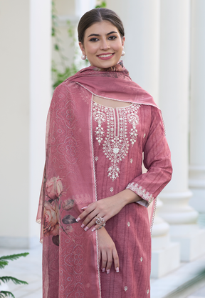 Cotton Embroidered Pakistani Suit in Old Rose