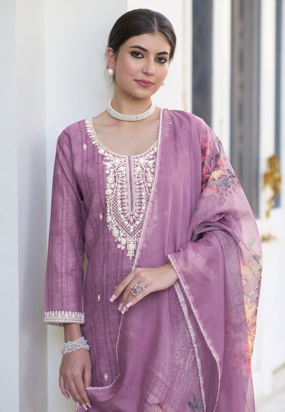 Cotton Embroidered Pakistani Suit in Purple