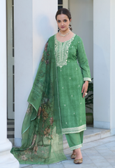 Cotton Embroidered Pakistani Suit in Green