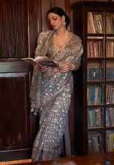 Batik Printed Cotton Woven Saree in Grey
