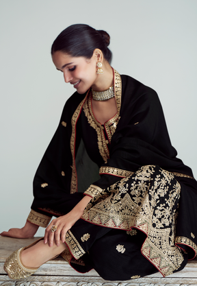 Art Silk Embroidered Anarkali Suit in Black