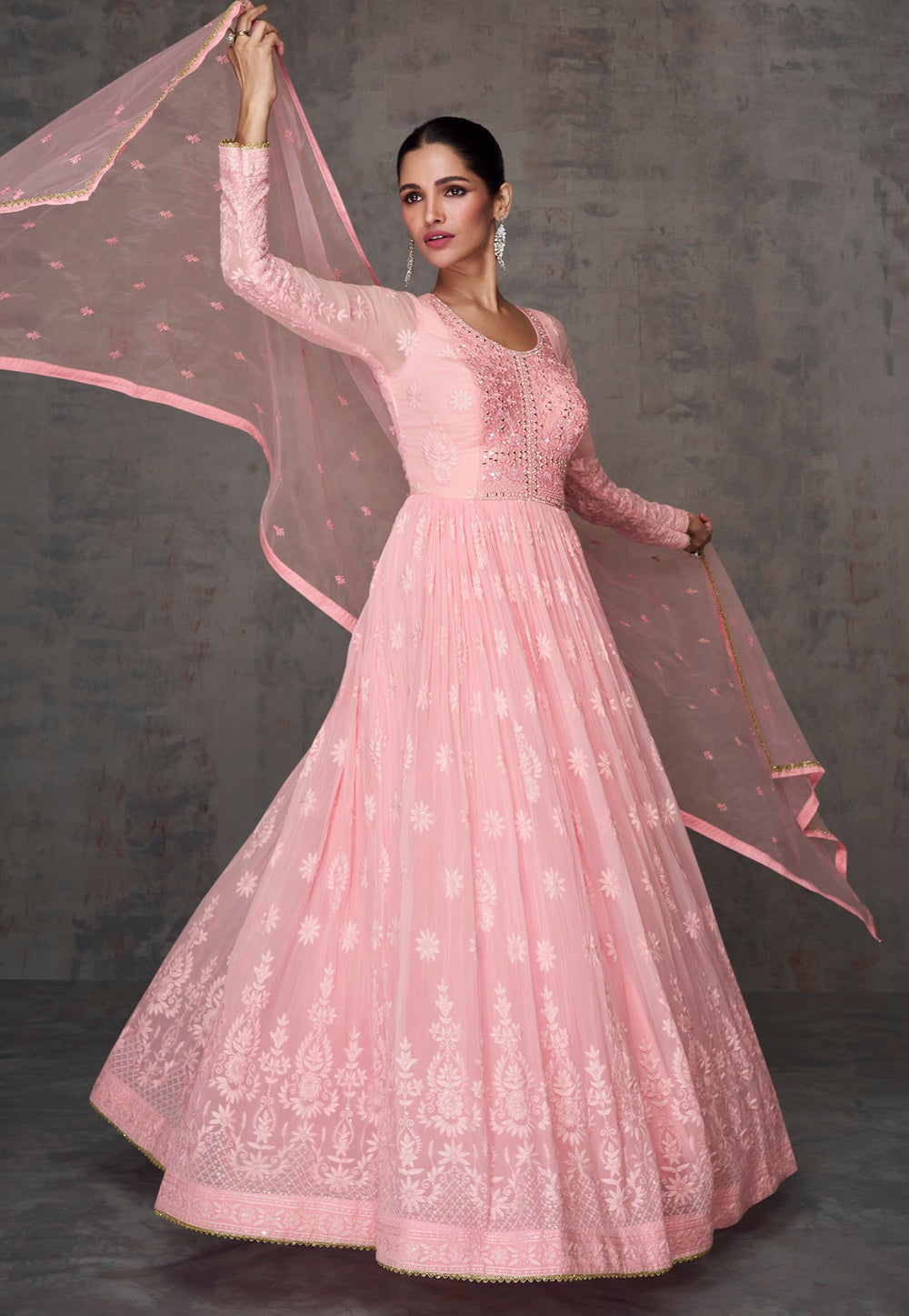 Embroidered Abaya Style Georgette Suit in Pink