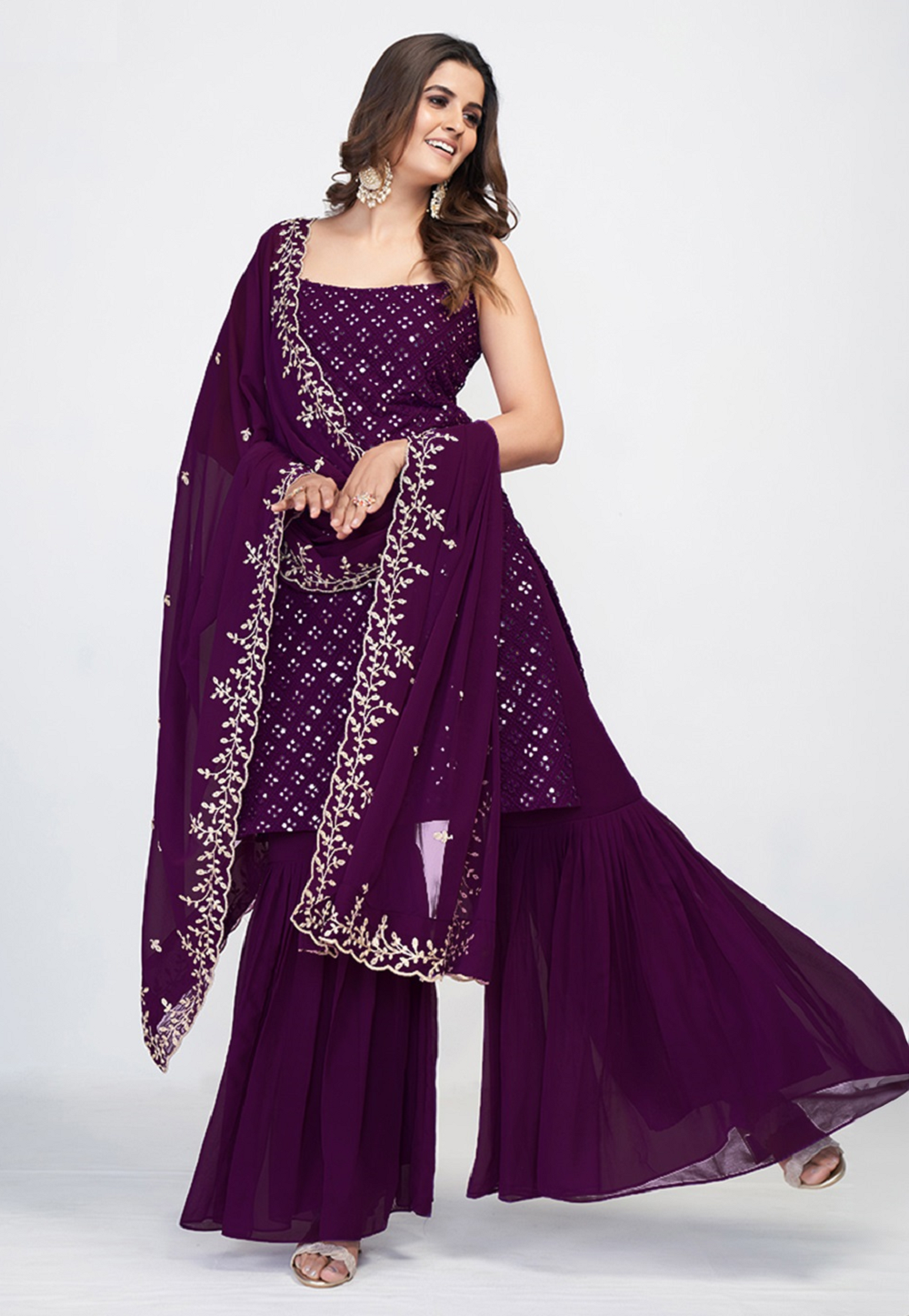 Georgette Embroidered Pakistani Suit in Purple
