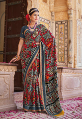 Patola Printed Art Silk Saree in Multicolor