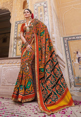 Patola Printed Art Silk Saree in Multicolor