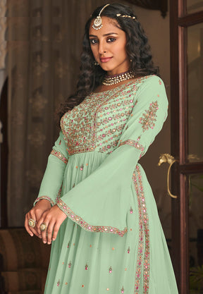 Georgette Embroidered Pakistani Suit in Sea Green